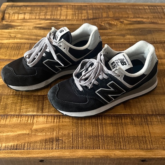 New Balance Shoes - New Balance Black and White Classic 574 Sneakers Size 7